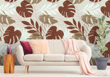 Maroon and Beige Leaves Pattern Off-White BG Seamless (WA - 4171205)