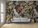 Parrot and Plants Black BG Seamless (WA-2837738)