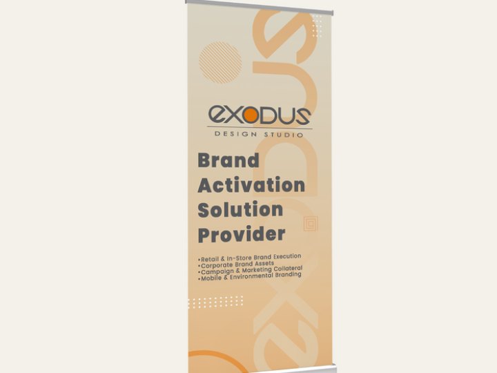 Roll-up campaign banner produced by Exodus